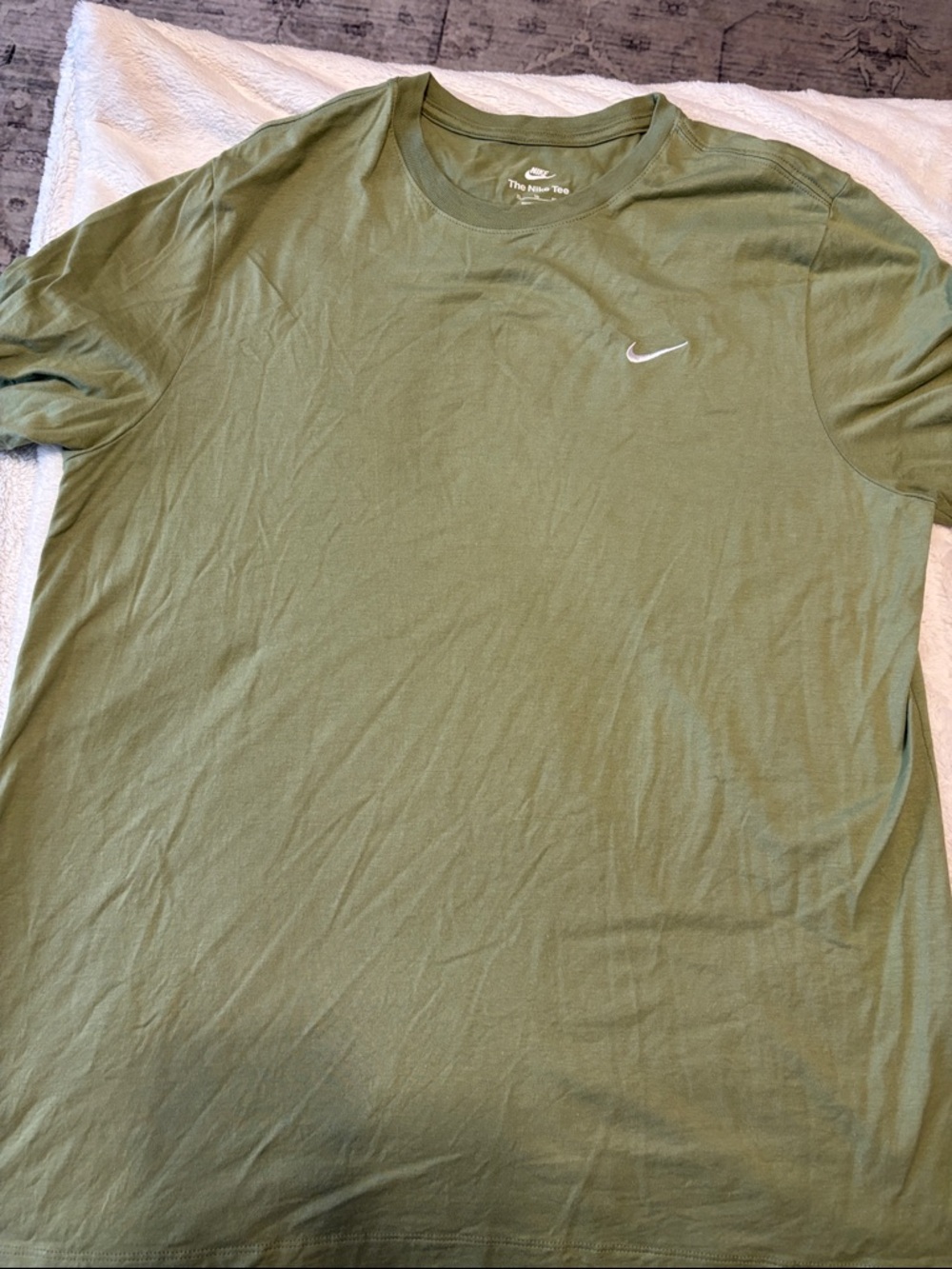 Nike Olive Short Sleeve Crew T-Shirt with White Swoosh